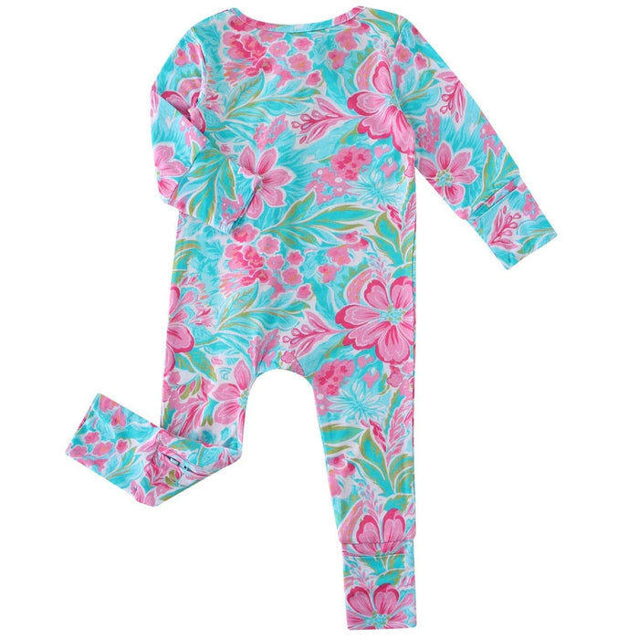 PoshTOT Summer Floral Bamboo Baby Convertible Zippy Romper: 0-3M