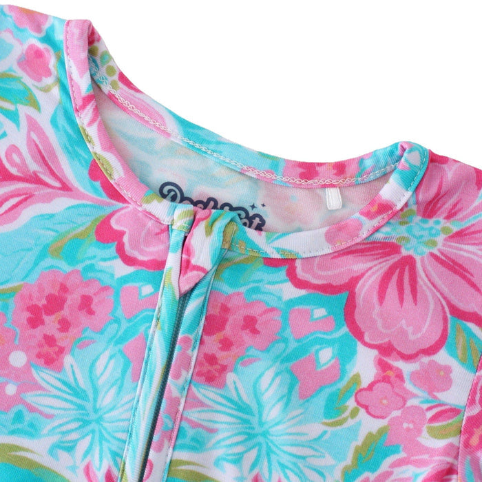 PoshTOT Summer Floral Bamboo Baby Convertible Zippy Romper: 6-9M