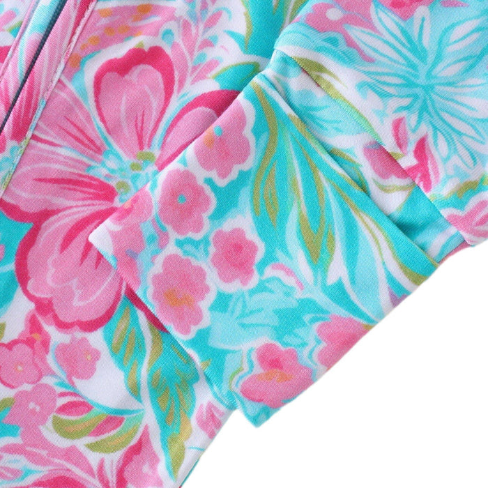 PoshTOT Summer Floral Bamboo Baby Convertible Zippy Romper: 6-9M