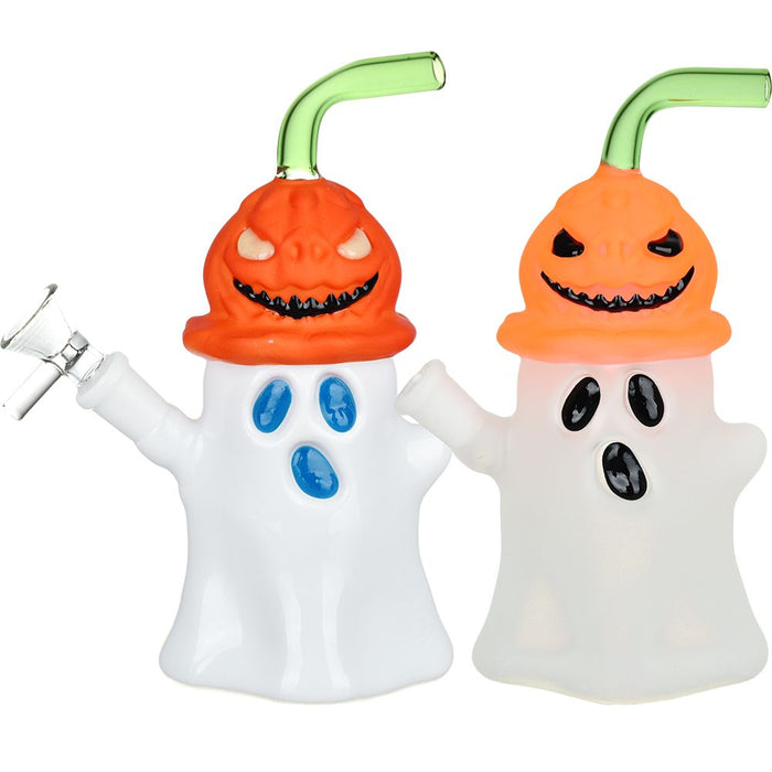 Pumpkin Head Ghost Glow In The Dark Glass Water Pipe - 7.25"