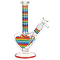 Rainbow Striped Heart Glass Water Pipe - 8.5" IN