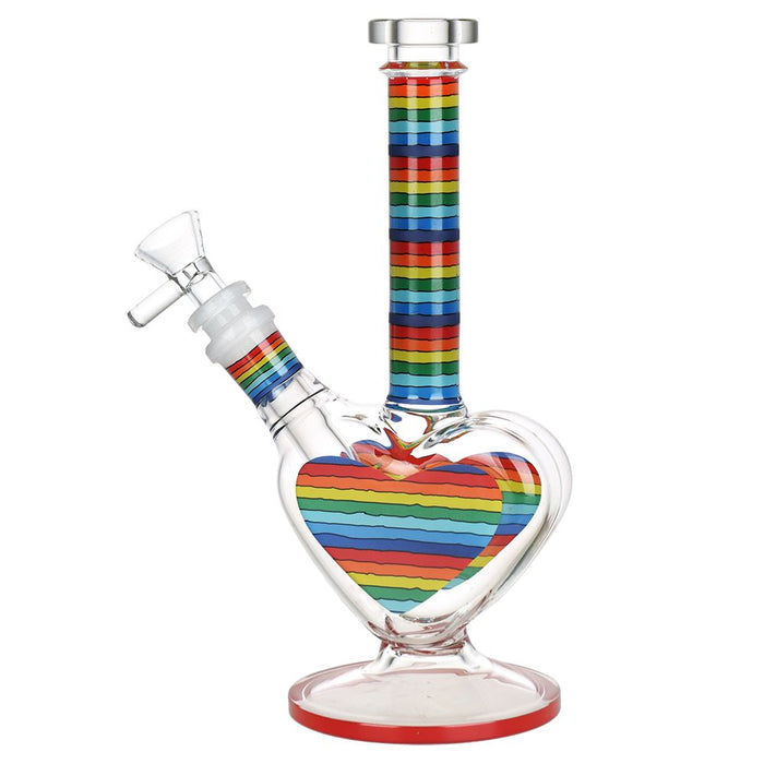 Rainbow Striped Heart Glass Water Pipe - 8.5" IN