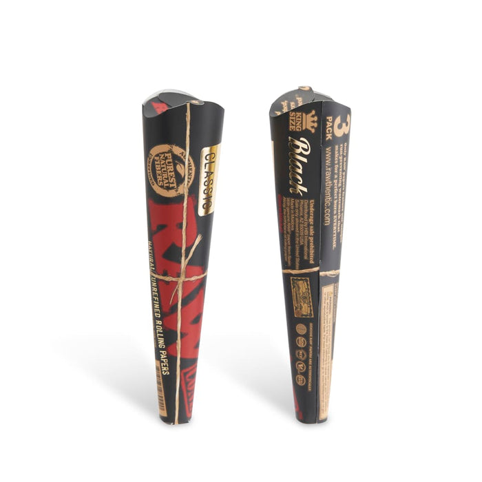 RAW Classic Black King Size 3pk Cones Display Box - 32ct