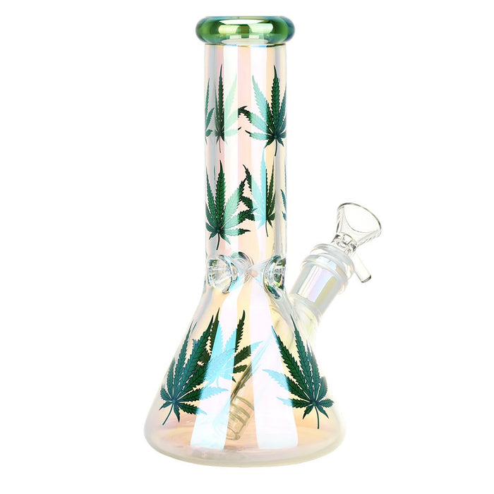 Electro plated glass beaker bong with hemp leafs