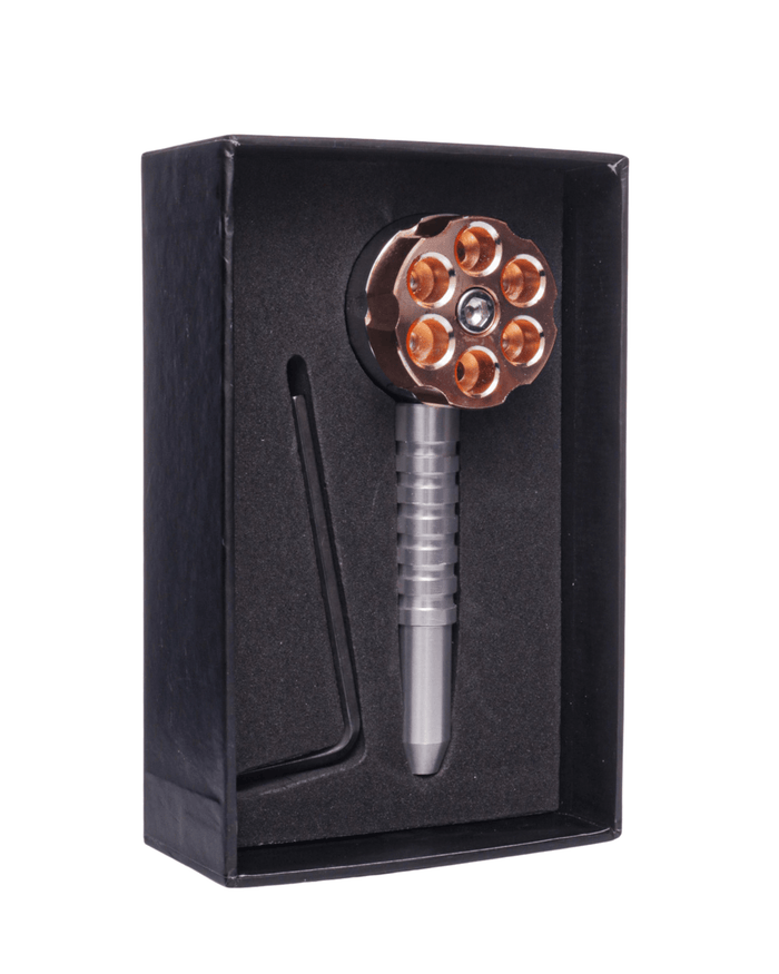 Revolver 6 Chamber Metal Pipe and Grinder worldofbongs