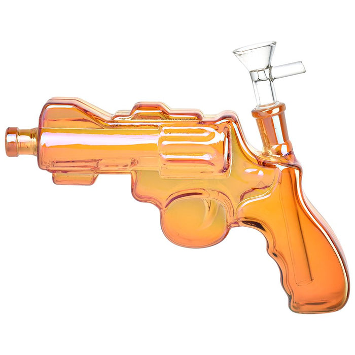 Revolver Handgun Electroplated Glass Bong - 8 IN