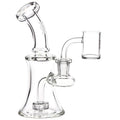 Clear glass water pipe with quartz banger on a white background