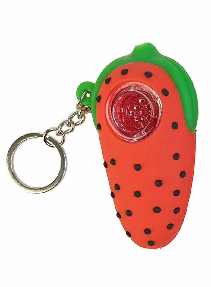Silicone Strawberry Keychain Hand Pipe WorldofBongs