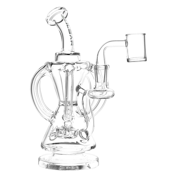 Clear glass water pipe for dabs and wax on a white background