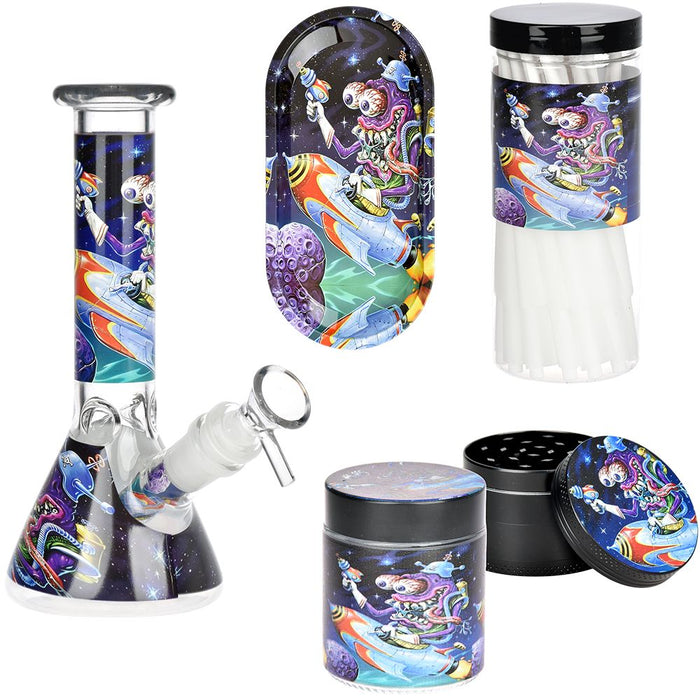 Space Monster Glass Beaker Bong Smoking Set - 7.75"