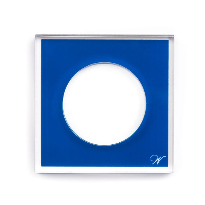 Blue square napkin ring with white circle detail from Waterdale Collection