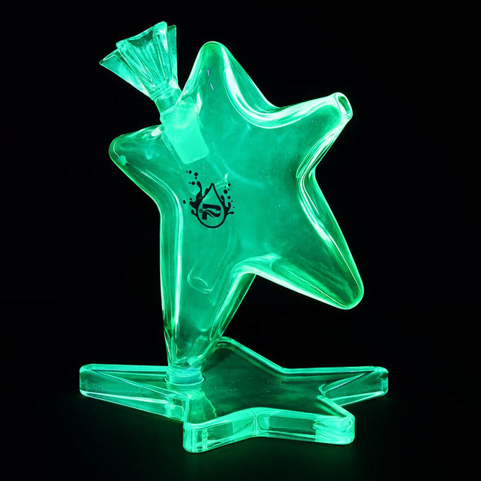 Glowing green star-shaped bong on a black background