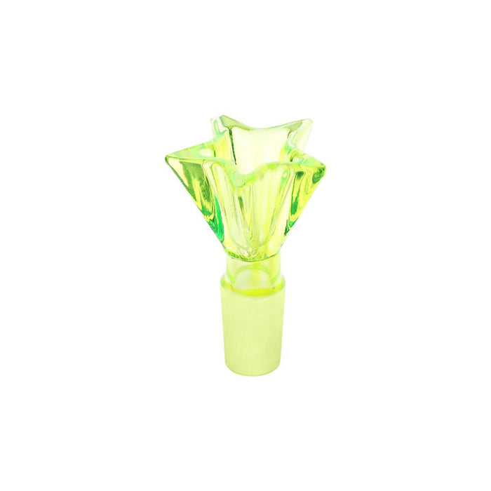 Green plastic flower-shaped bowl on a white background