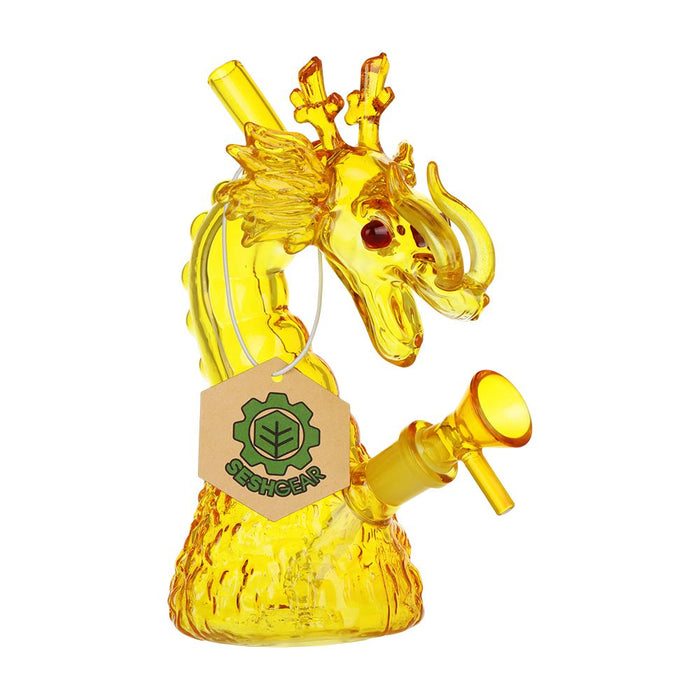 Yellow Dragon-Shaped Glass Water Pipe on a white background
