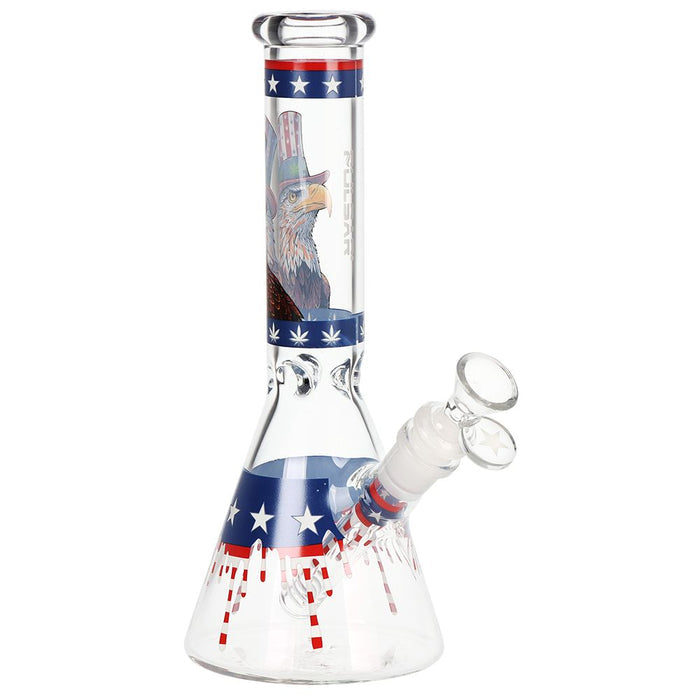 Glass water pipe with Eagle and American flag design on a white background