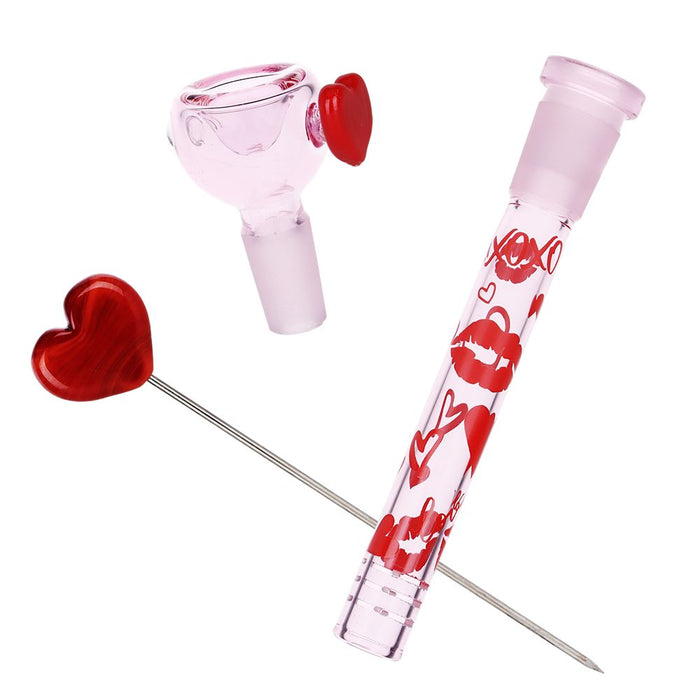 Valentine's XOXO Glass Beaker Bong & Heart Pipe Set
