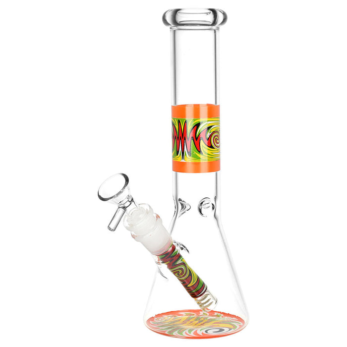 Glass bong with colorful design on a white background