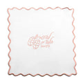 Wavy Hafrashas Challah Cover in tan leather with scalloped edges and embroidered Hebrew text for Shabbat.