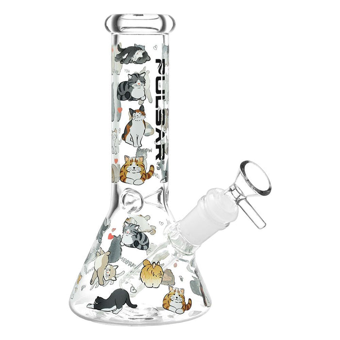 Glass bong with cat illustrations on a white background