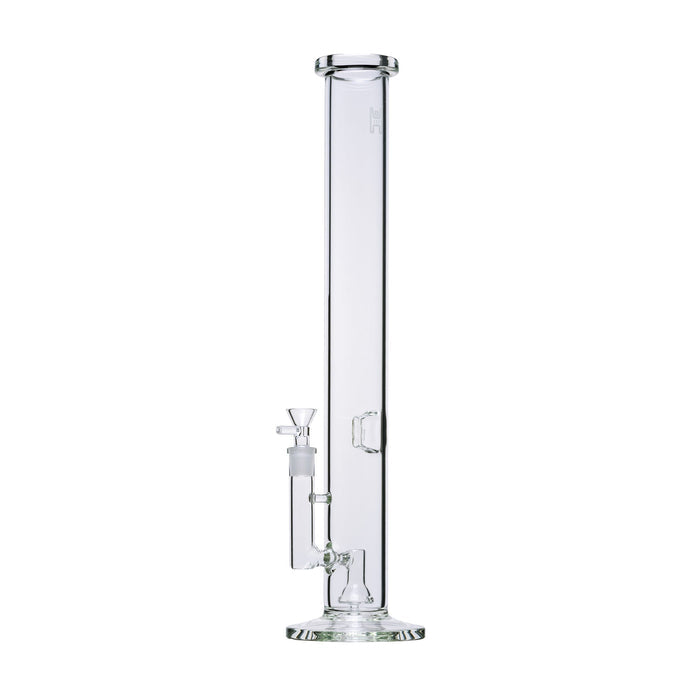 Clear glass water pipe with multiple necks on a white background